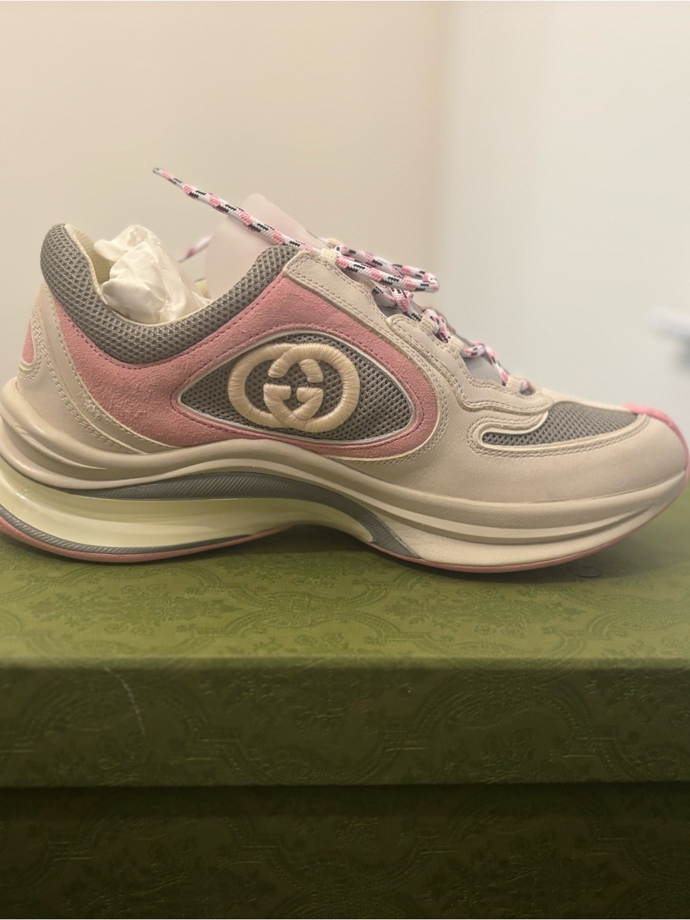 Gucci Women’s Pink and Gray Leather-Trim Chunky Sneaker